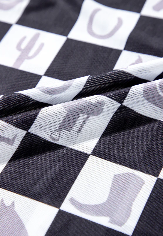 Checkered Mock Neck Long Sleeve Top - Image 7
