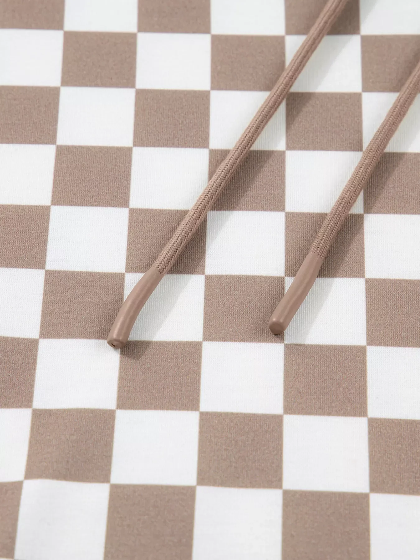 Checkered Pattern Oversized Drawstring Hoodie - Image 10