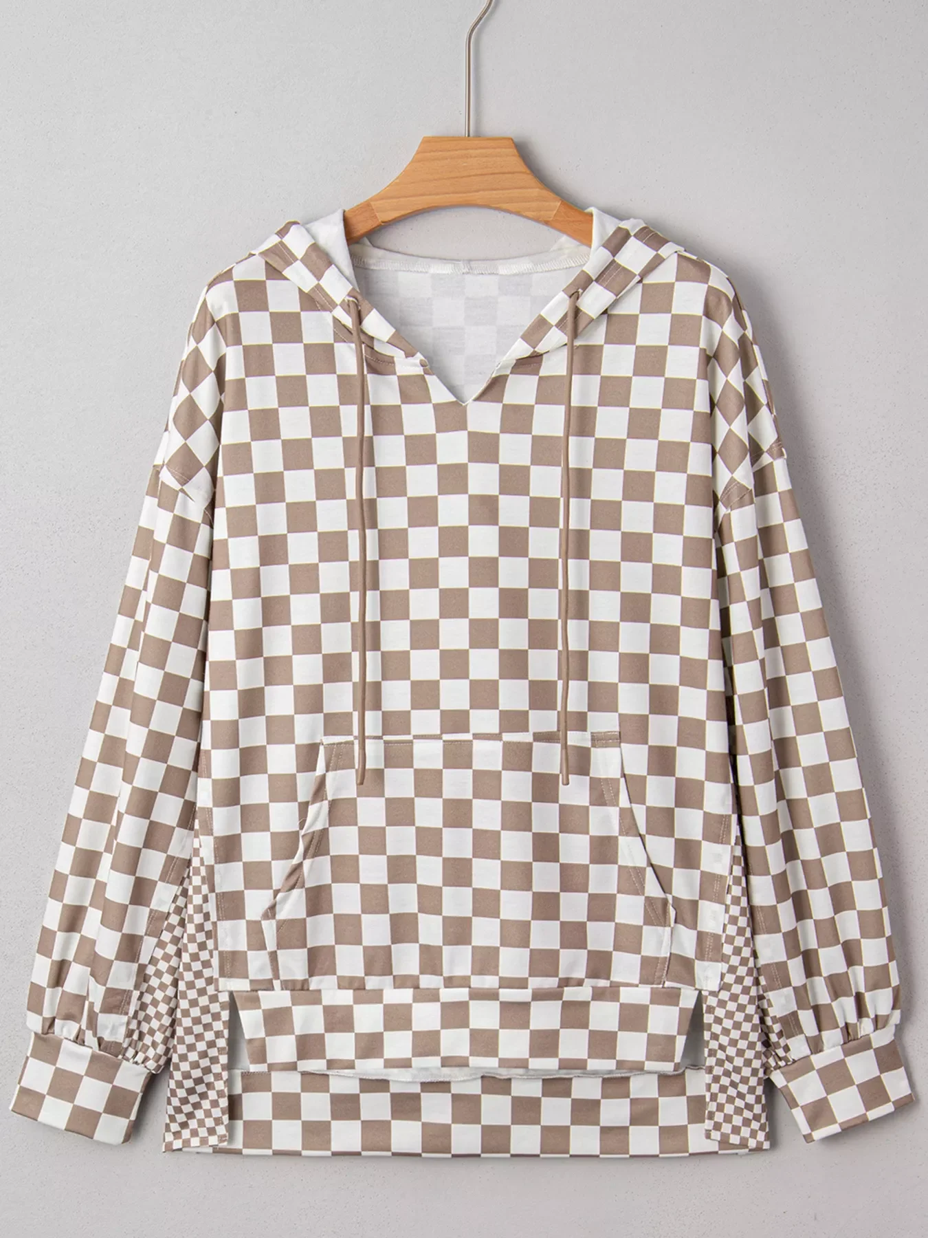 Checkered Pattern Oversized Drawstring Hoodie - Image 2