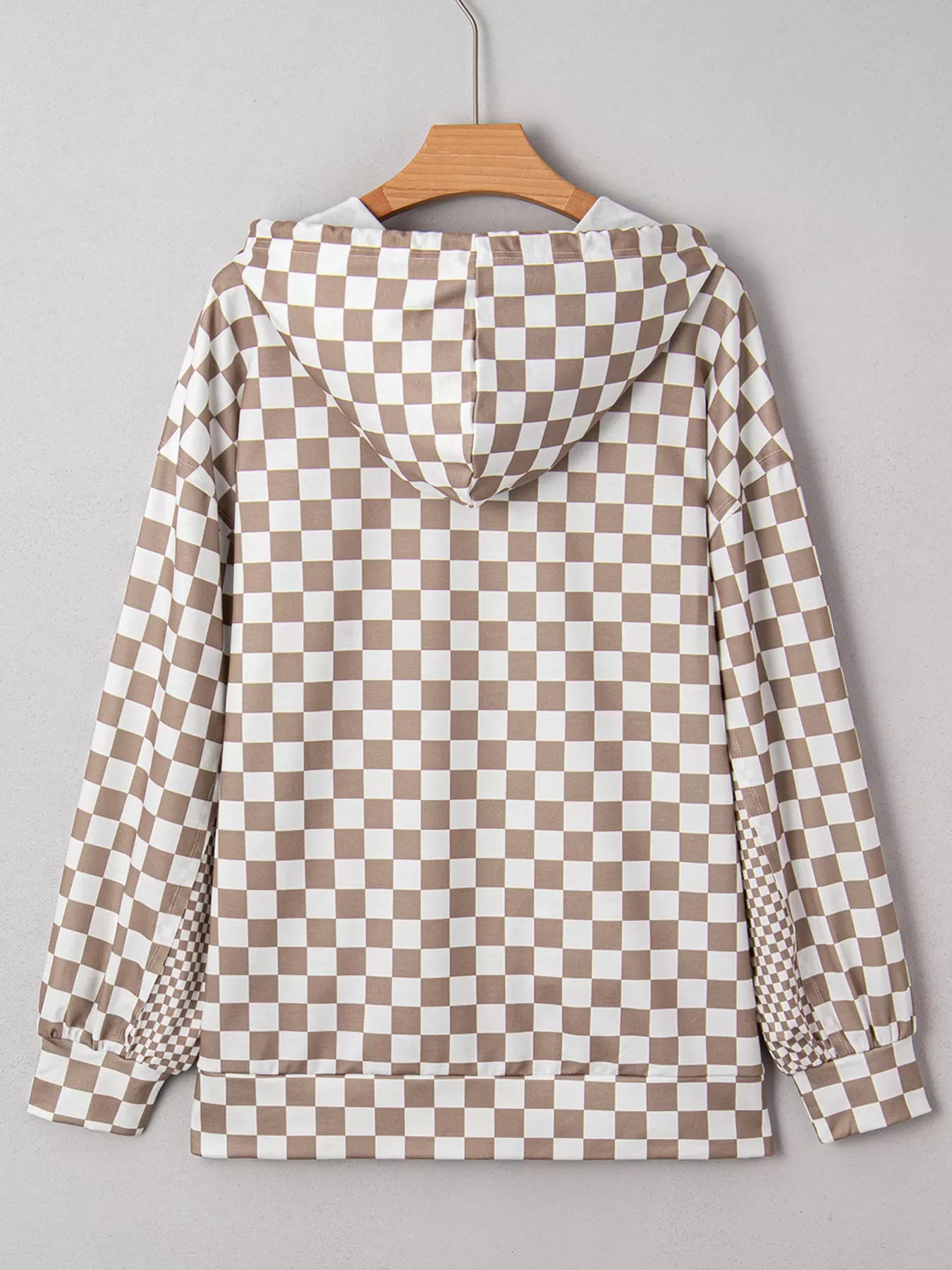 Checkered Pattern Oversized Drawstring Hoodie - Image 3