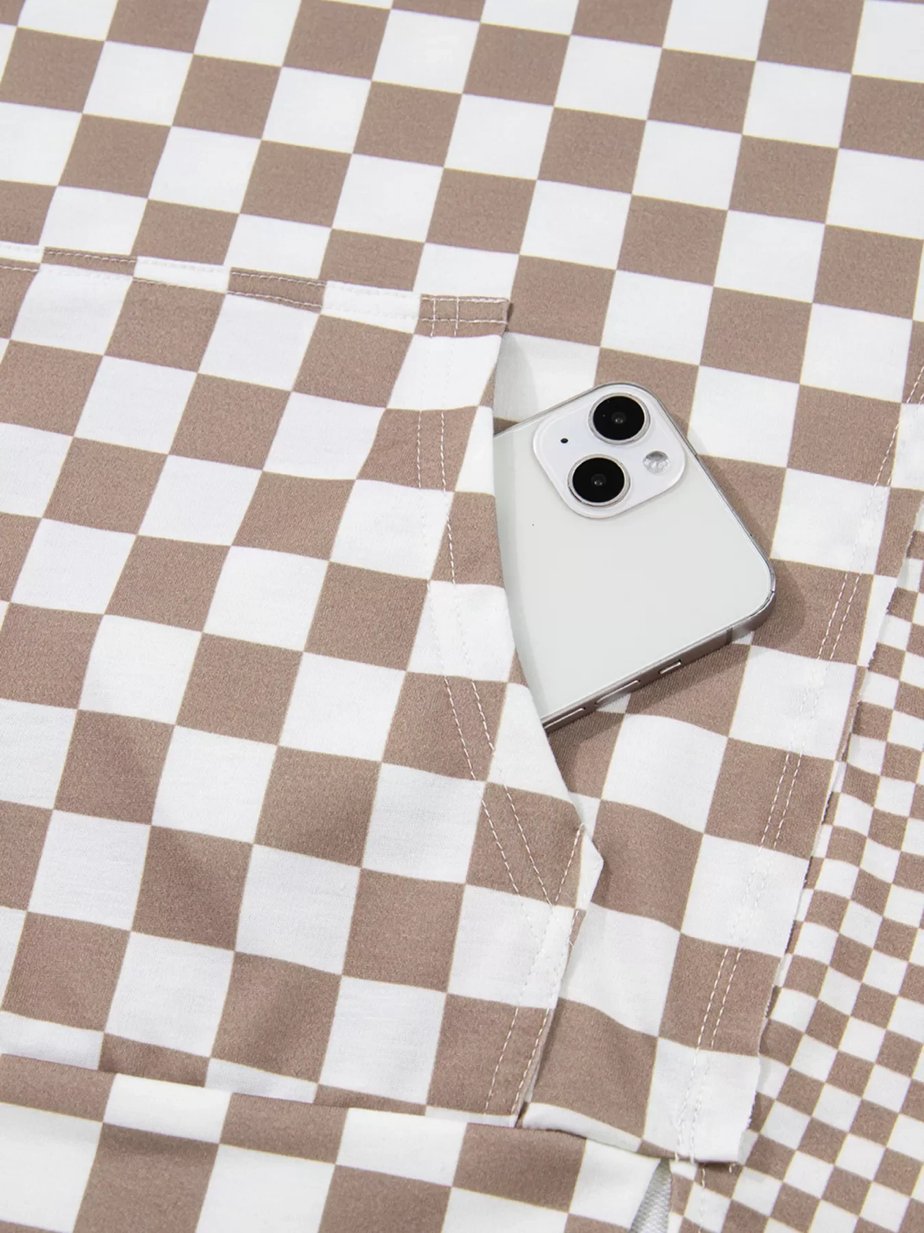 Checkered Pattern Oversized Drawstring Hoodie - Image 9
