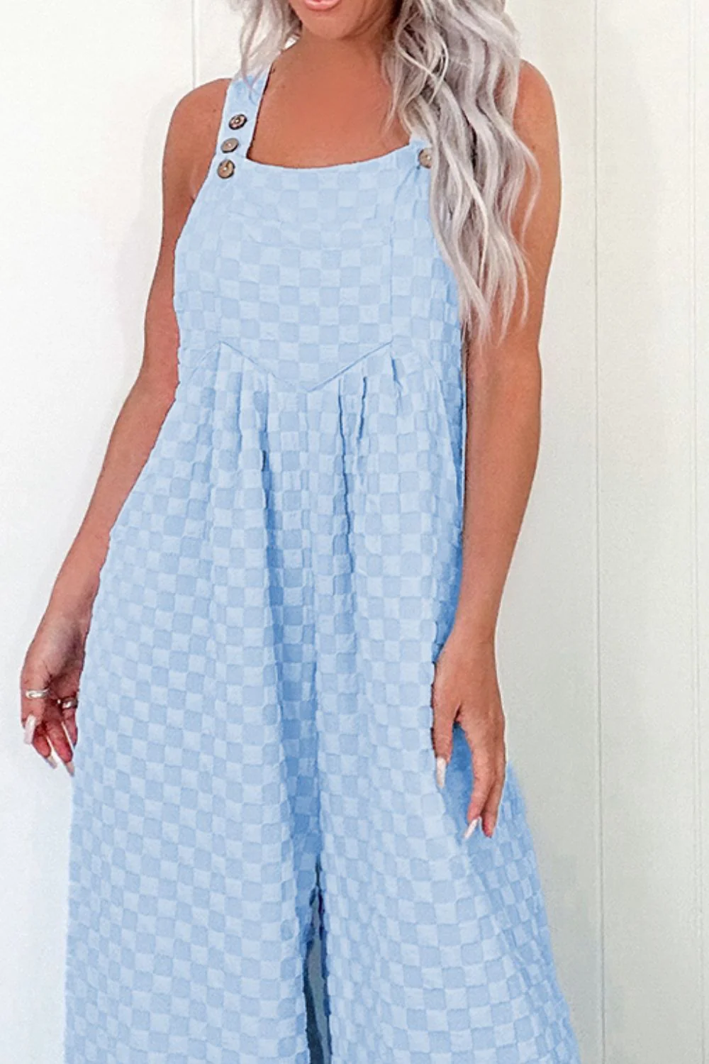 Checkered Pocketed Wide Leg Overalls - Image 3
