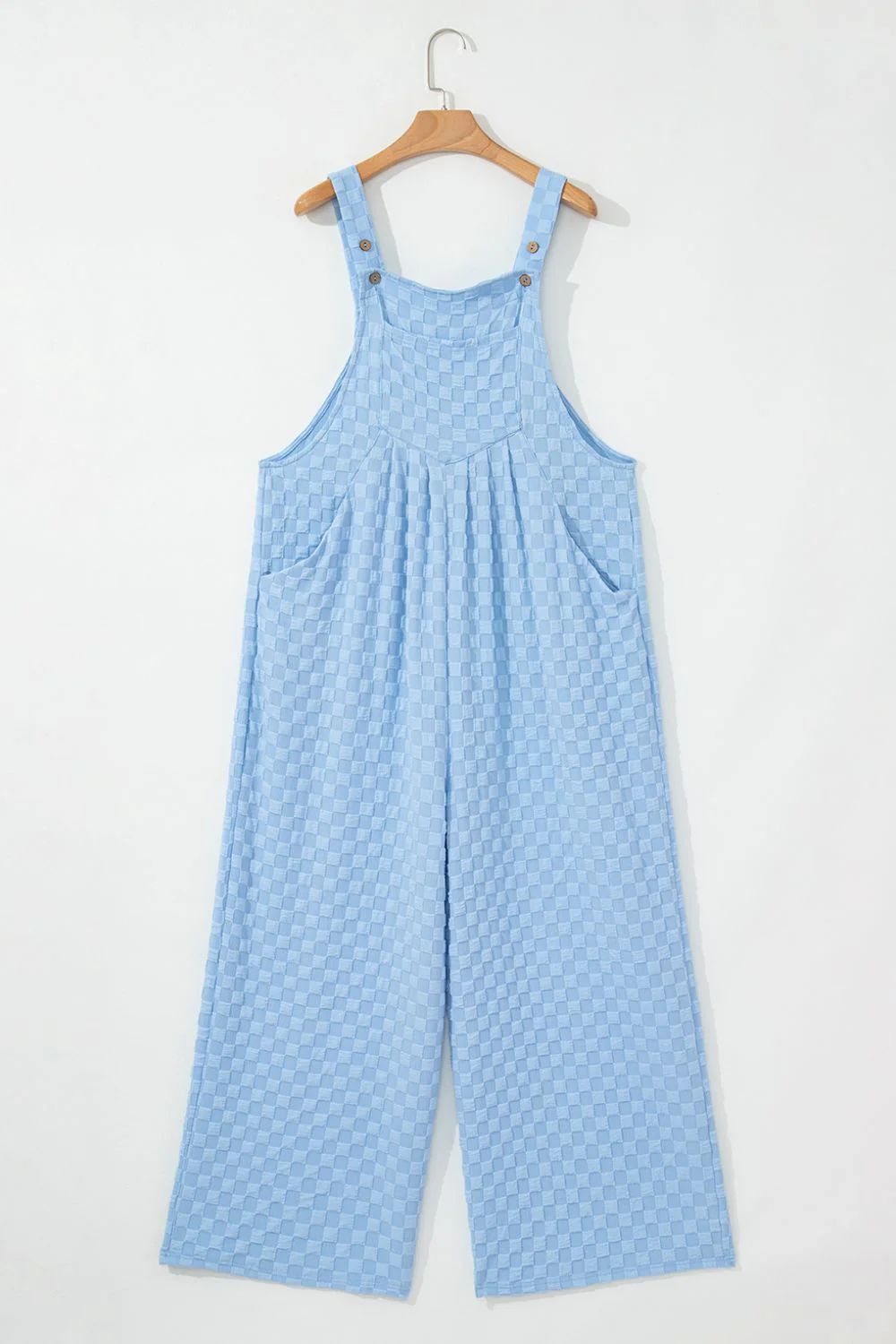 Checkered Pocketed Wide Leg Overalls - Image 4