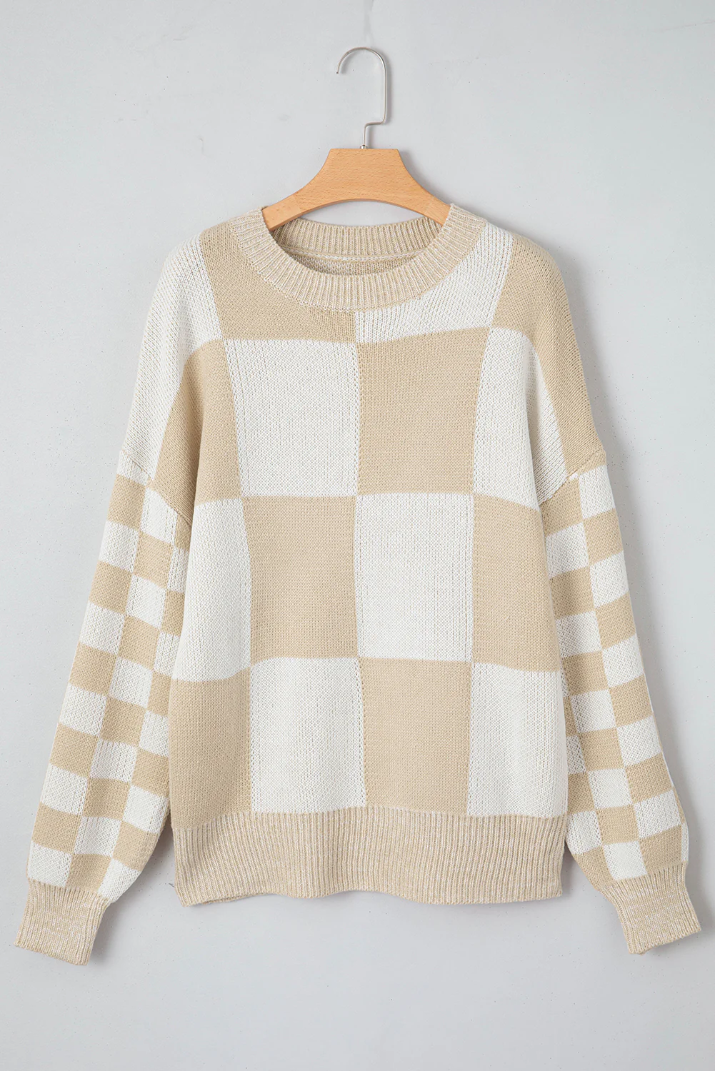 Checkered Round Neck Drop Shoulder Sweater - Image 13
