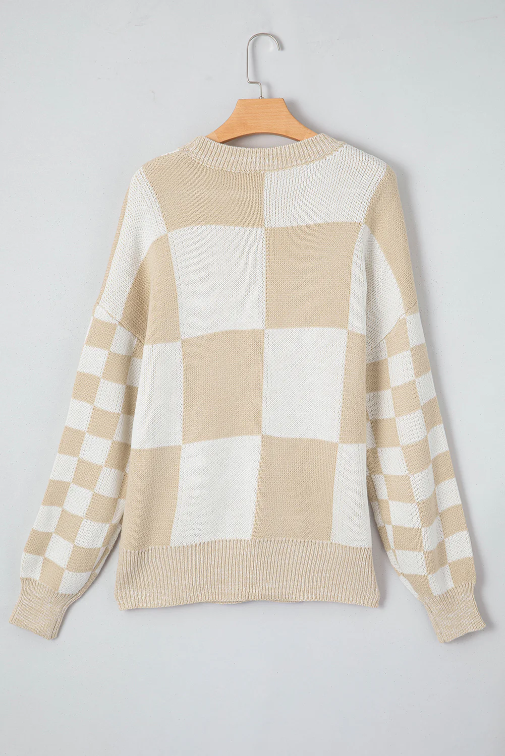 Checkered Round Neck Drop Shoulder Sweater - Image 14