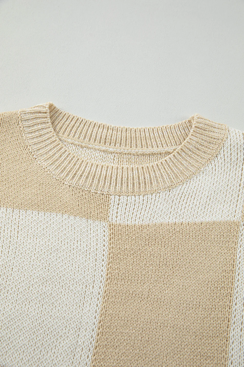 Checkered Round Neck Drop Shoulder Sweater - Image 15