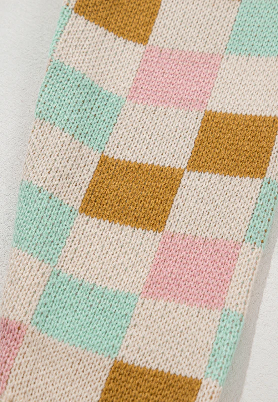 Checkered Round Neck Drop Shoulder Sweater - Image 7