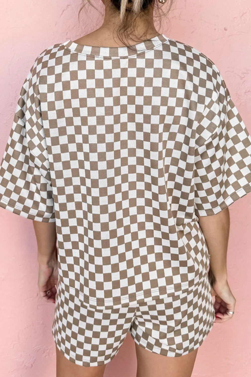 Checkered Round Neck Top and Shorts Set - Image 4