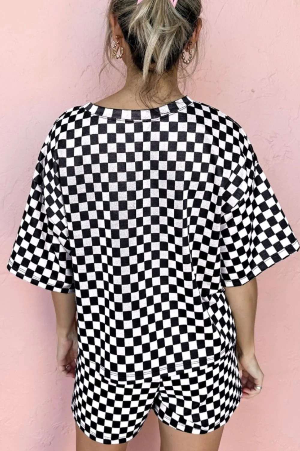 Checkered Round Neck Top and Shorts Set - Image 8