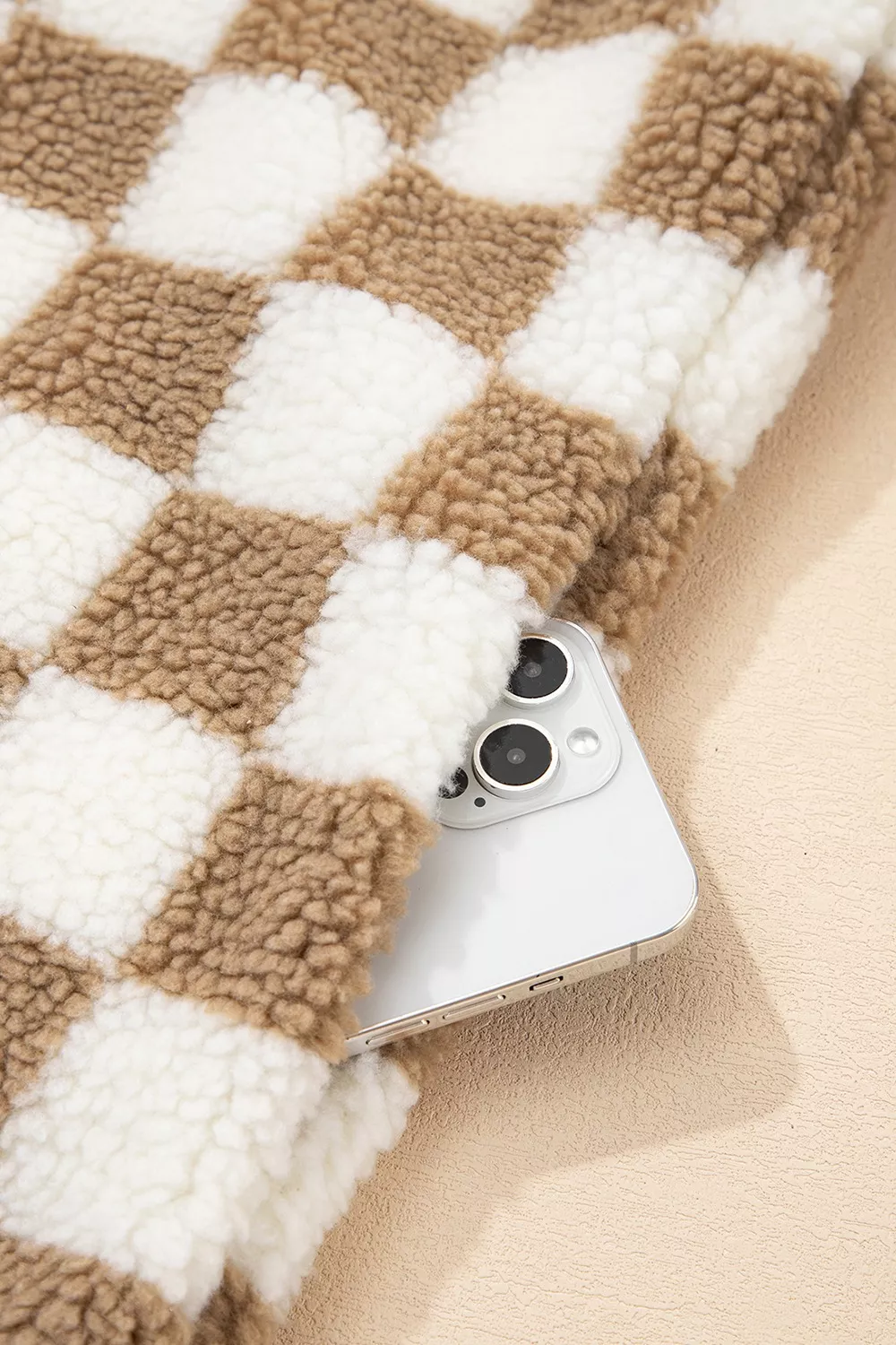 Checkered Sherpa Oversized Button Up Jacket - Image 10