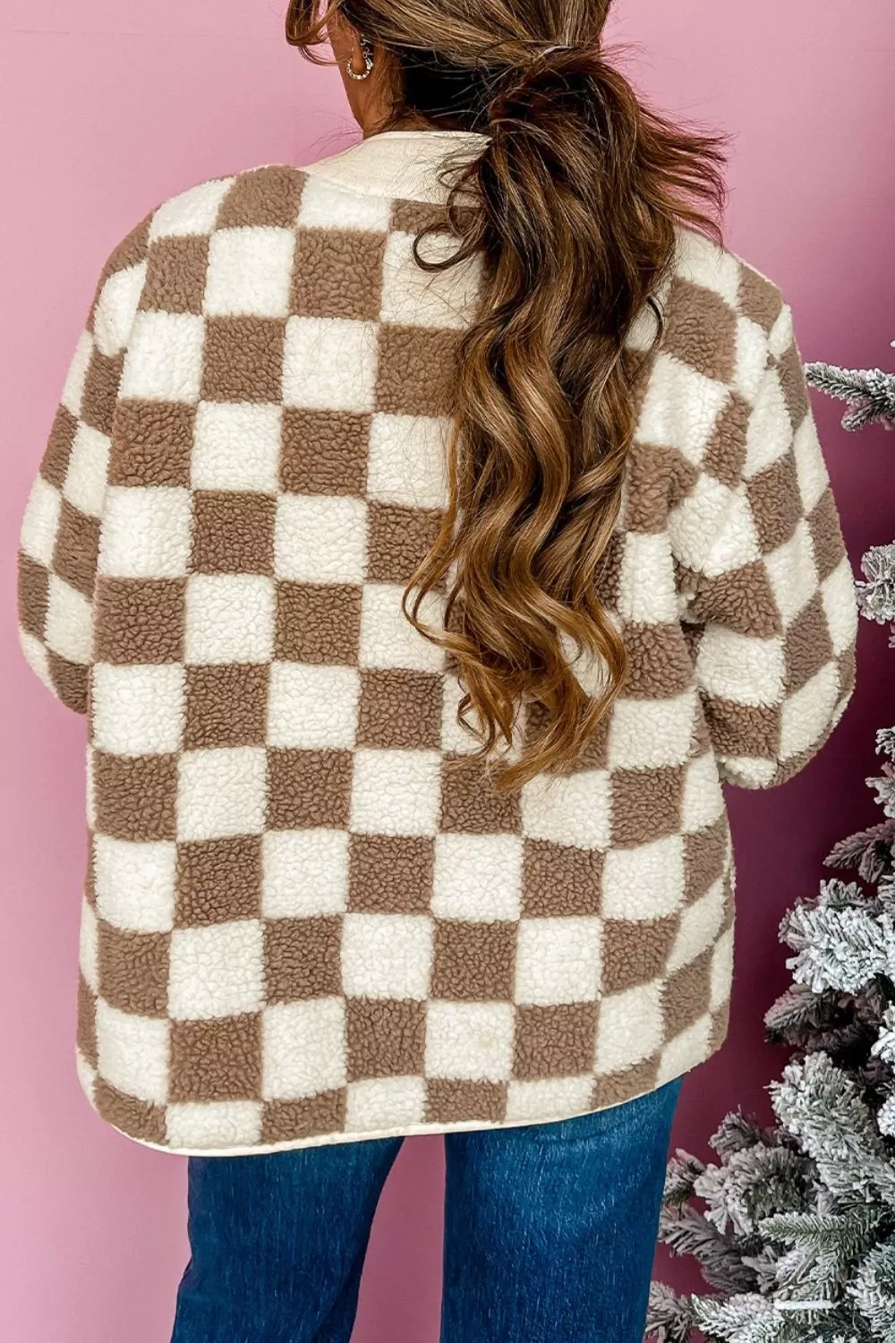 Checkered Sherpa Oversized Button Up Jacket - Image 2