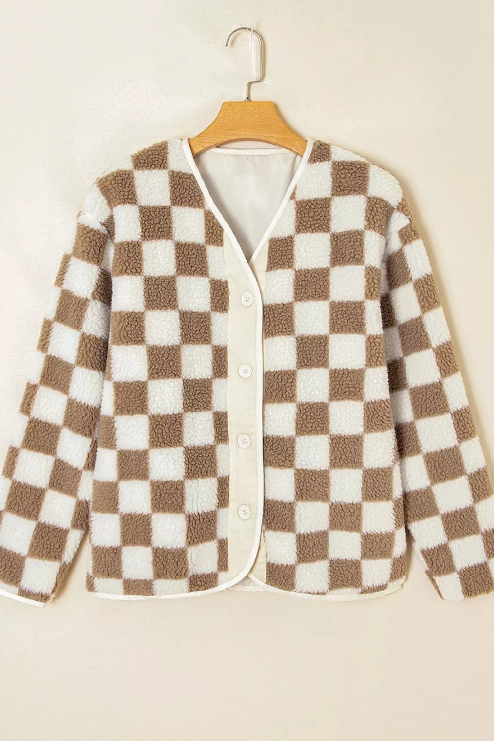 Checkered Sherpa Oversized Button Up Jacket - Image 5