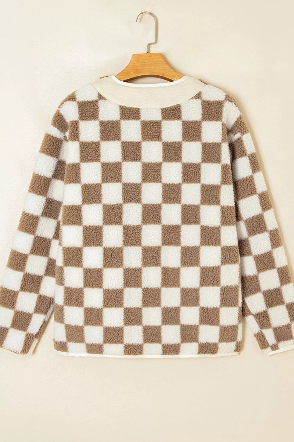 Checkered Sherpa Oversized Button Up Jacket - Image 6