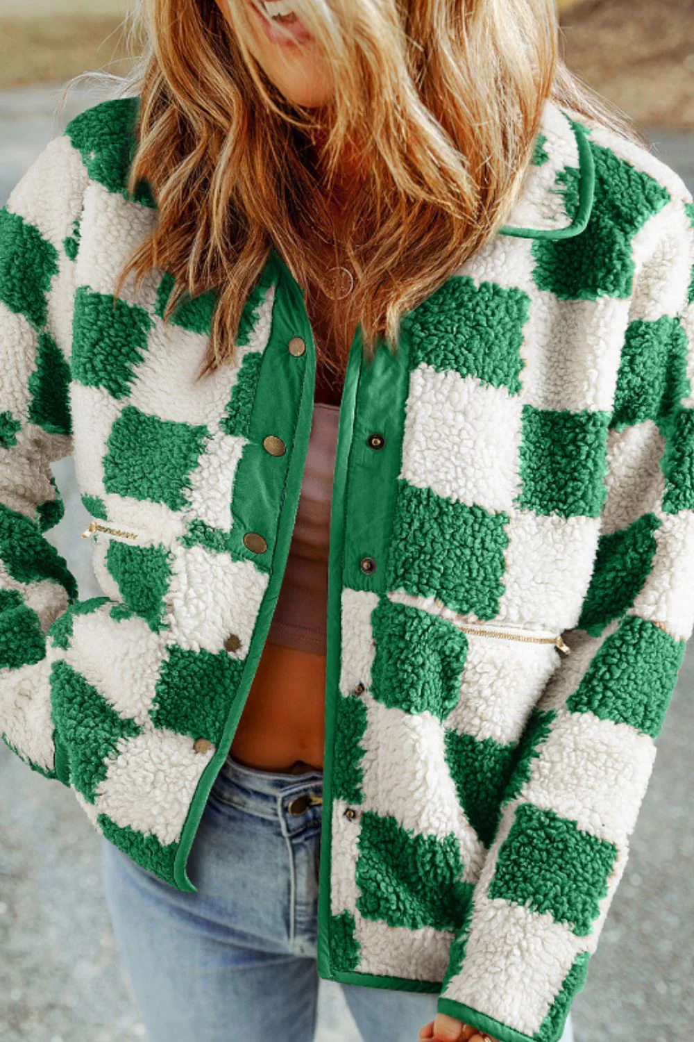 Checkered Snap Down Long Sleeve Jacket - Image 2