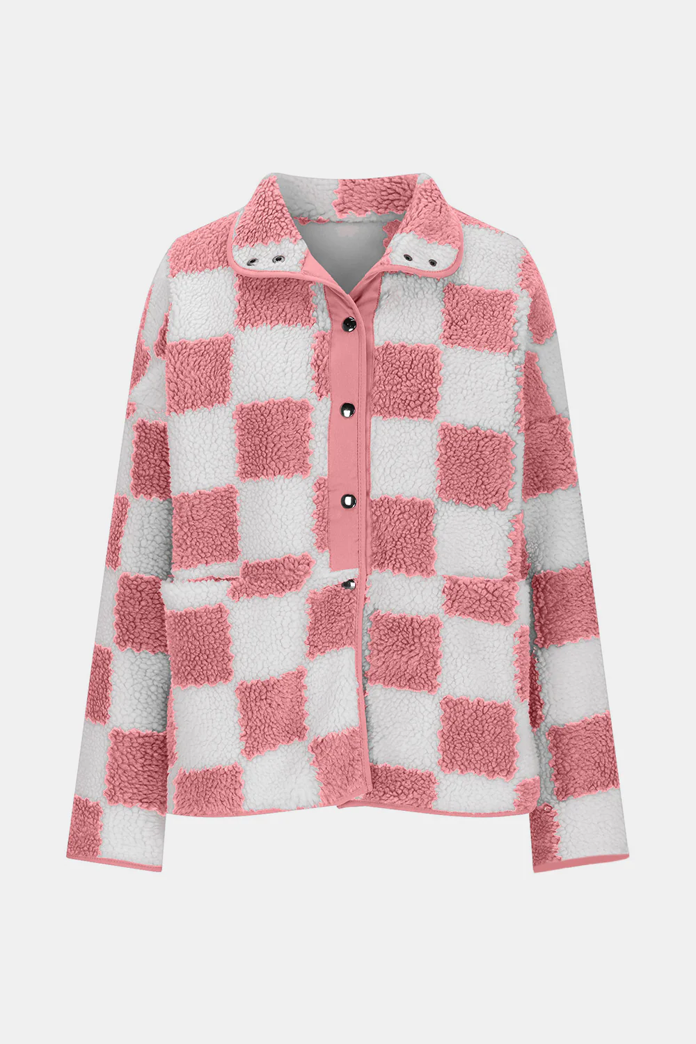 Checkered Snap Down Long Sleeve Teddy Jacket - Image 11