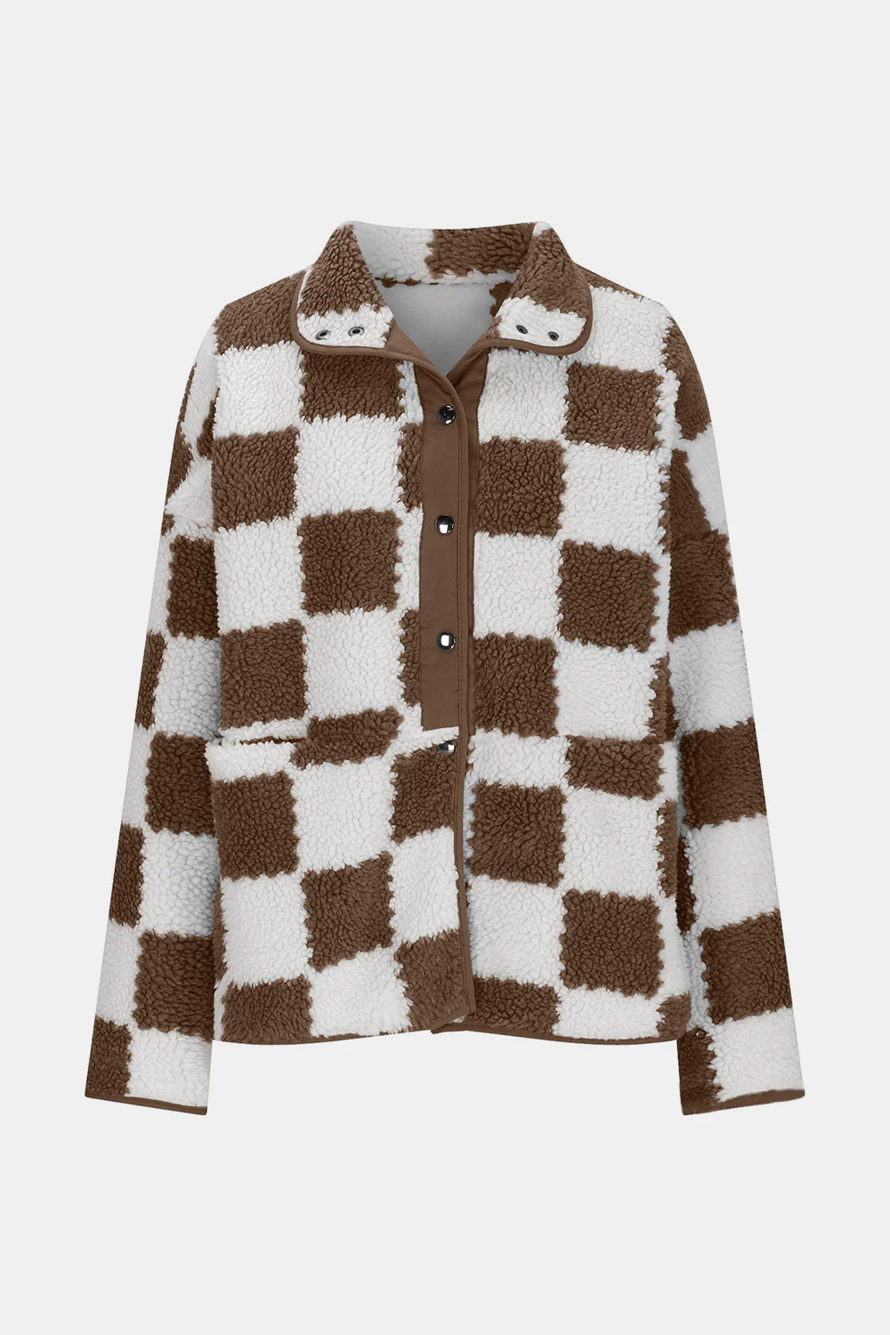 Checkered Snap Down Long Sleeve Teddy Jacket - Image 15
