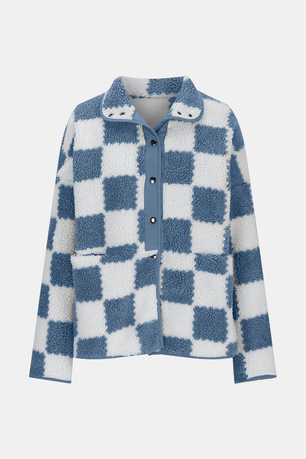 Checkered Snap Down Long Sleeve Teddy Jacket - Image 6