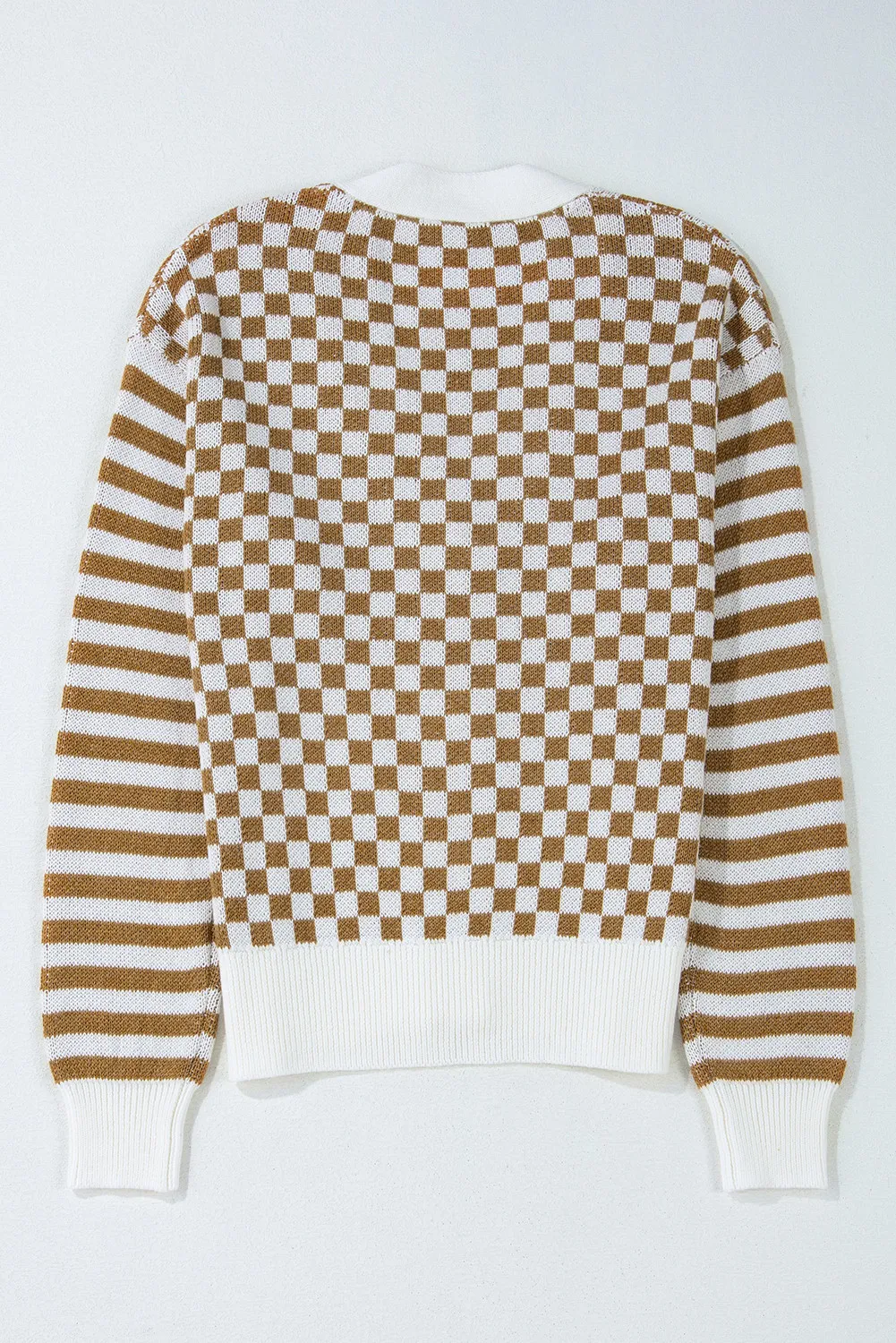 Checkered V-Neck Long Sleeve Cardigan - Image 4