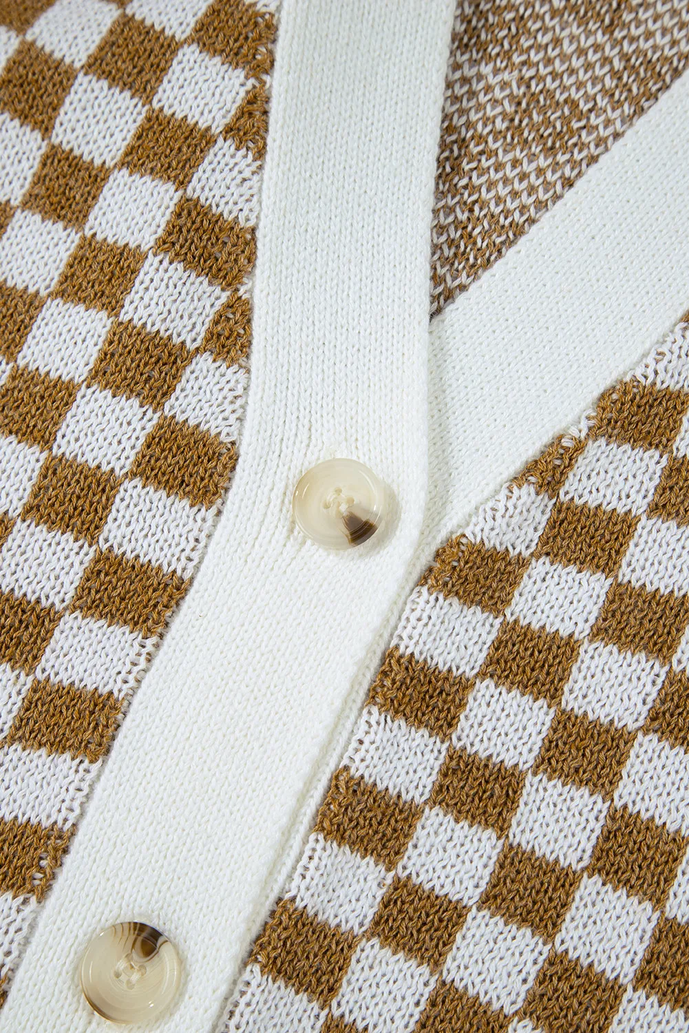 Checkered V-Neck Long Sleeve Cardigan - Image 5