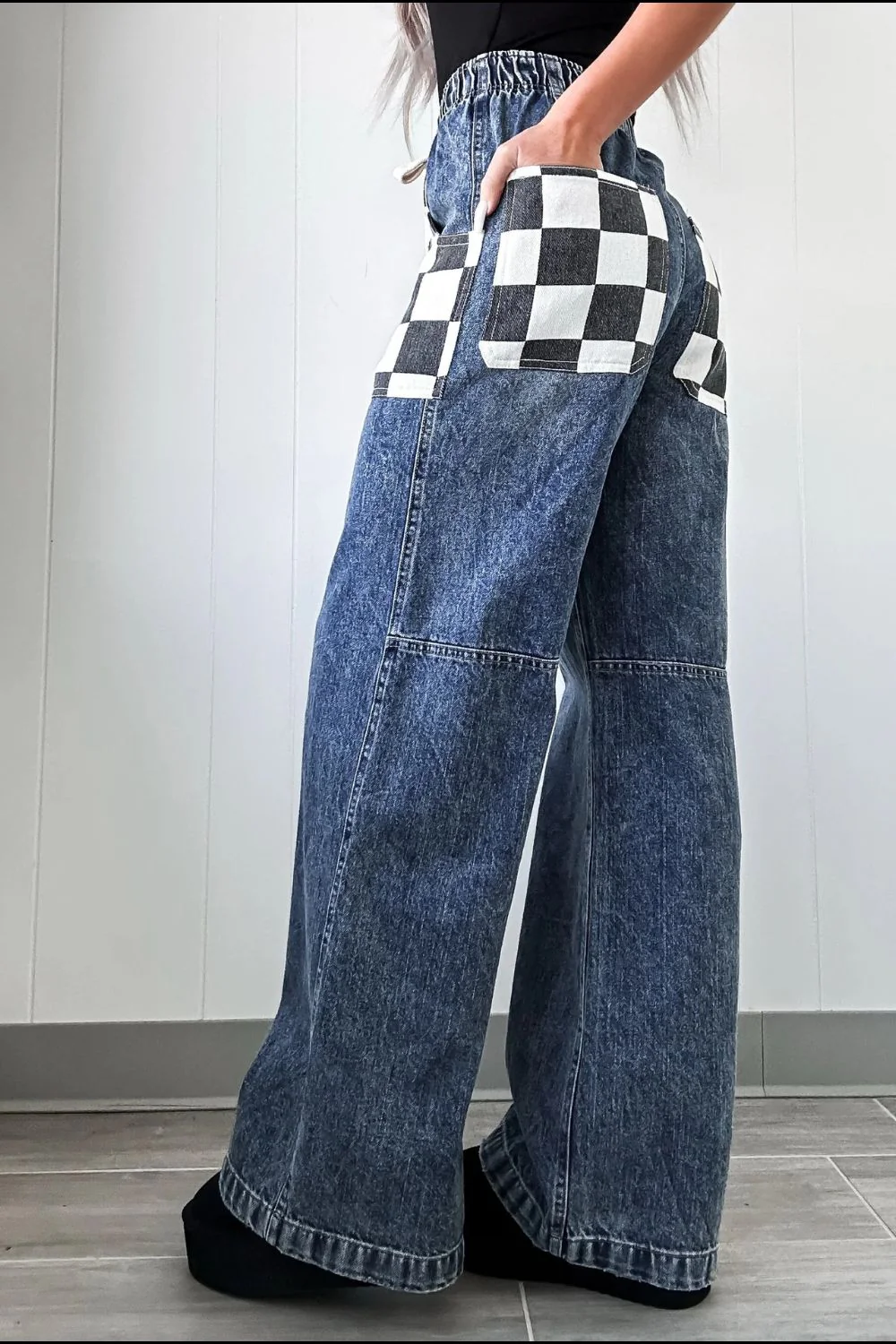 Checkered Wide Leg Jeans - Image 2