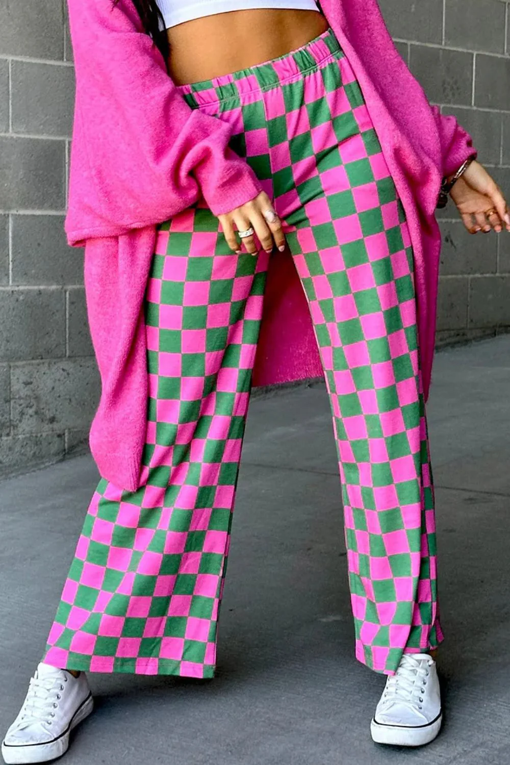 Checkered Wide Leg Pants - Image 2