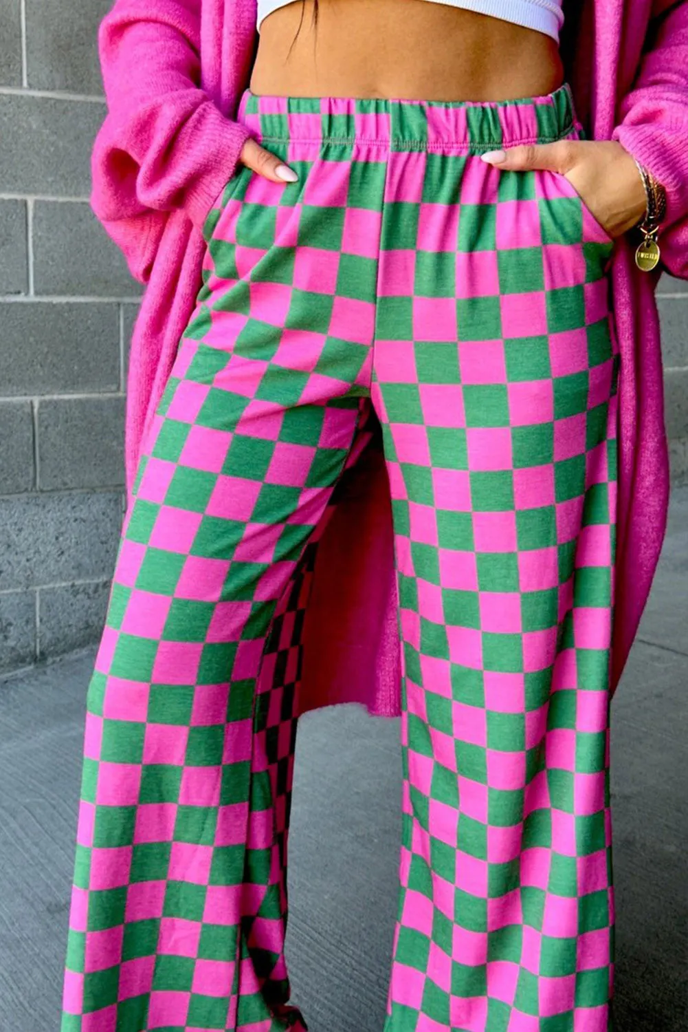 Checkered Wide Leg Pants - Image 3