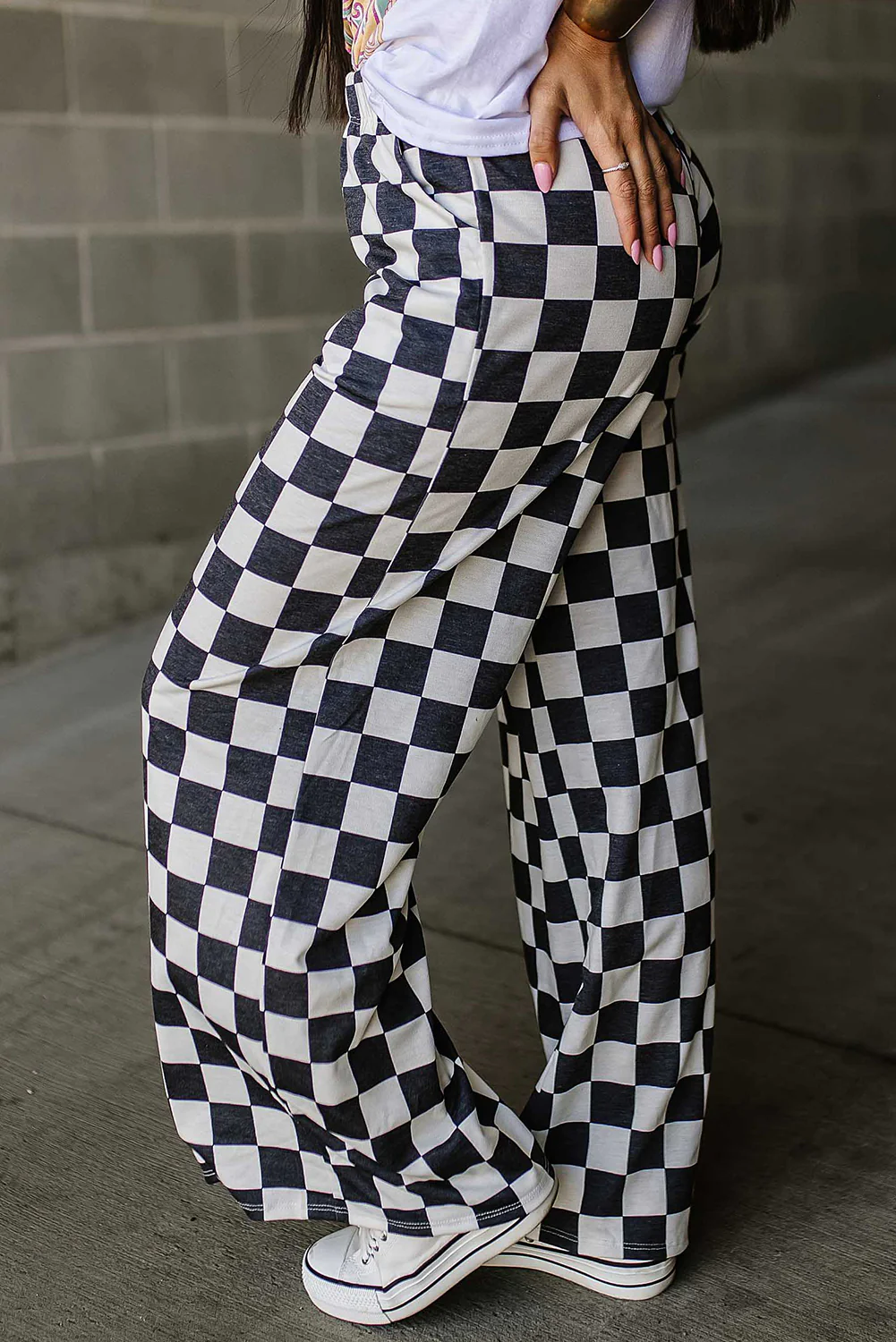 Checkered Wide Leg Pants - Image 5