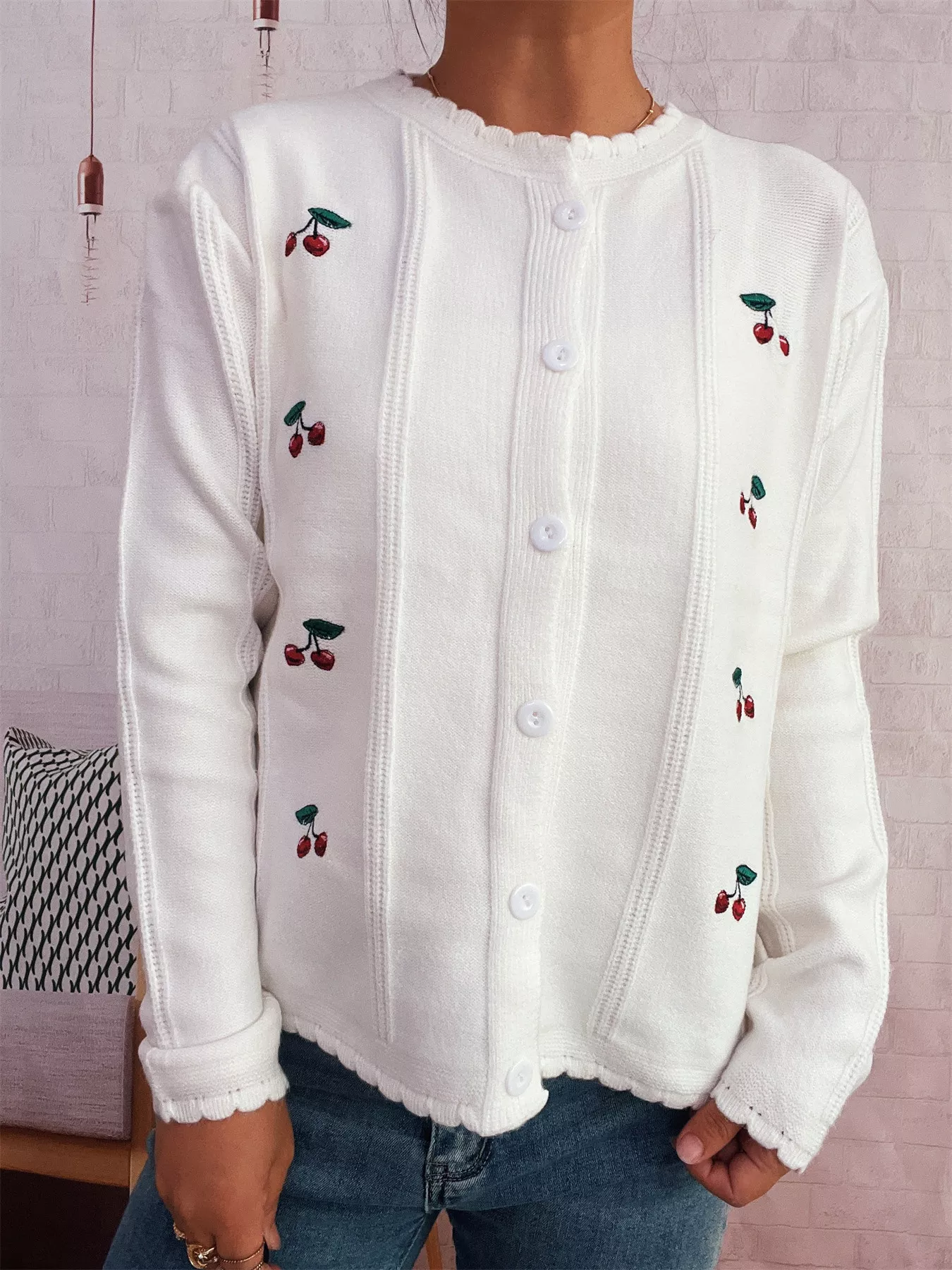 Cherry Embroidered Button Up Cardigan - Image 10
