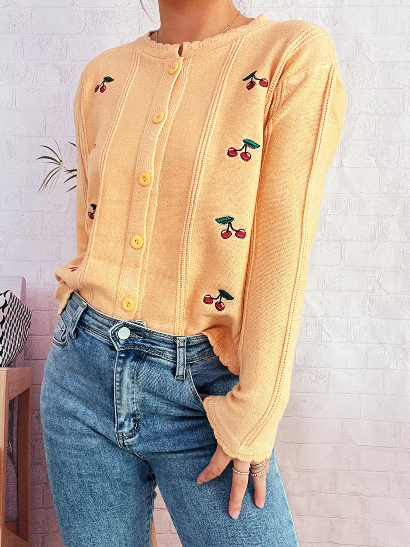 Cherry Embroidered Button Up Cardigan - Image 12