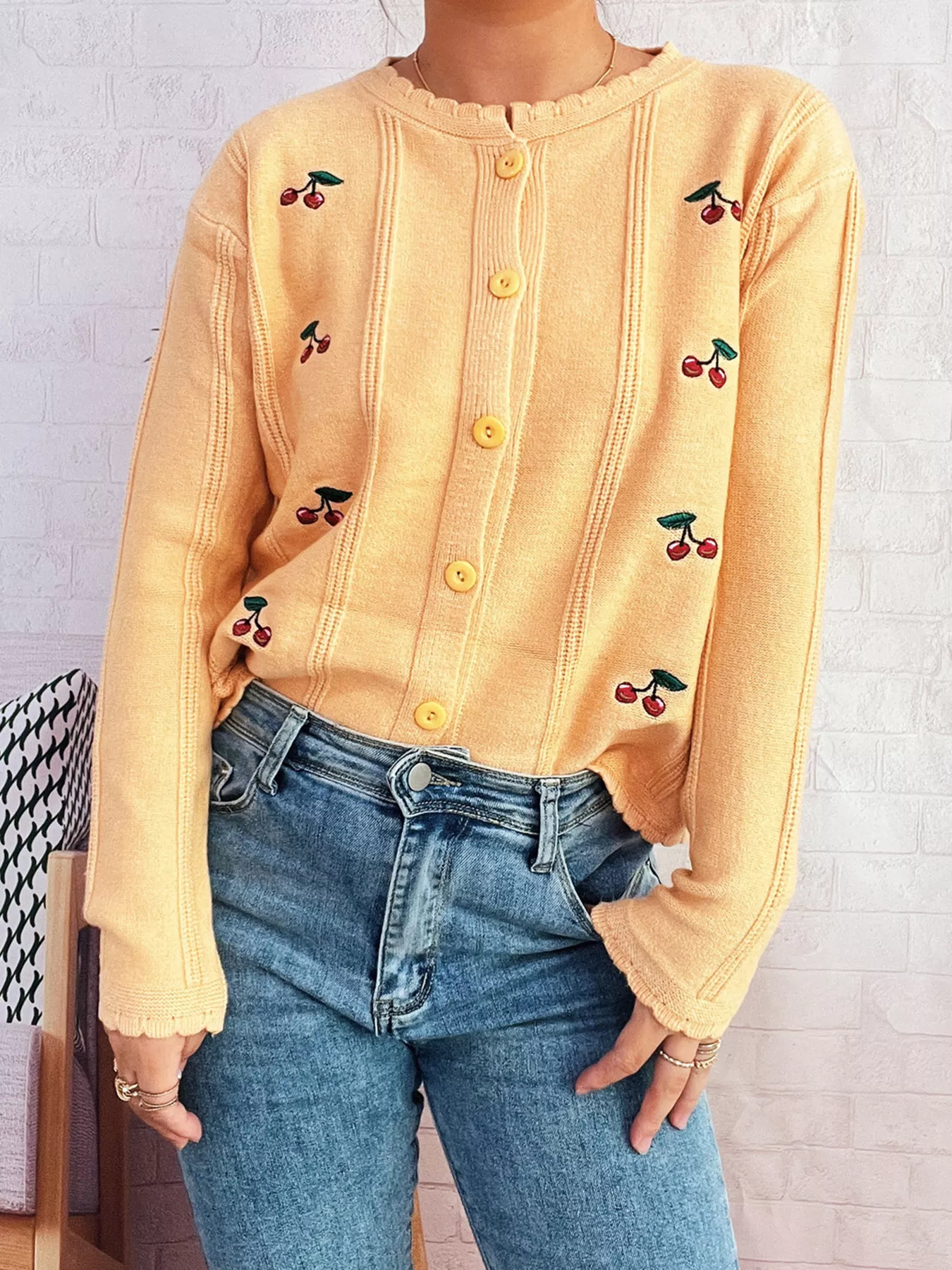Cherry Embroidered Button Up Cardigan - Image 13