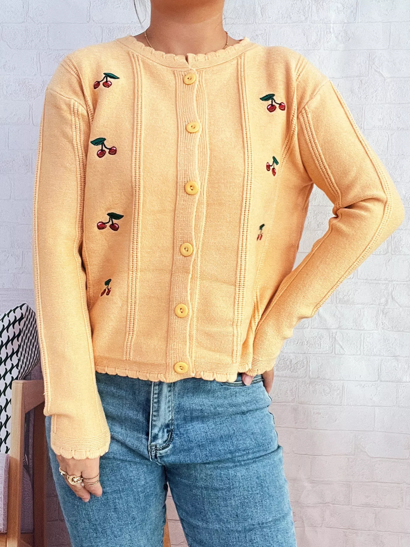 Cherry Embroidered Button Up Cardigan - Image 14