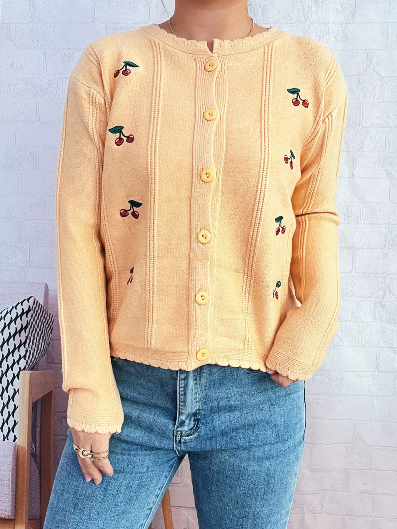 Cherry Embroidered Button Up Cardigan - Image 15