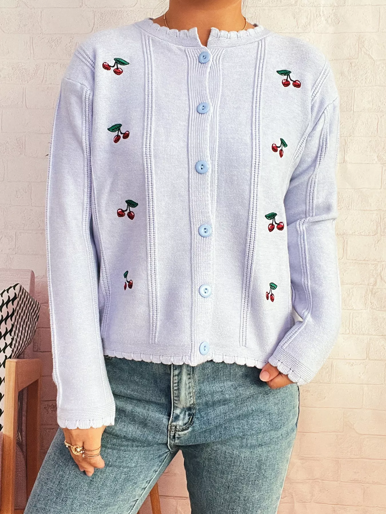 Cherry Embroidered Button Up Cardigan - Image 17