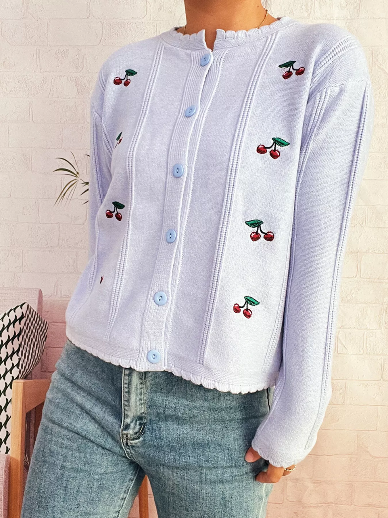 Cherry Embroidered Button Up Cardigan - Image 18