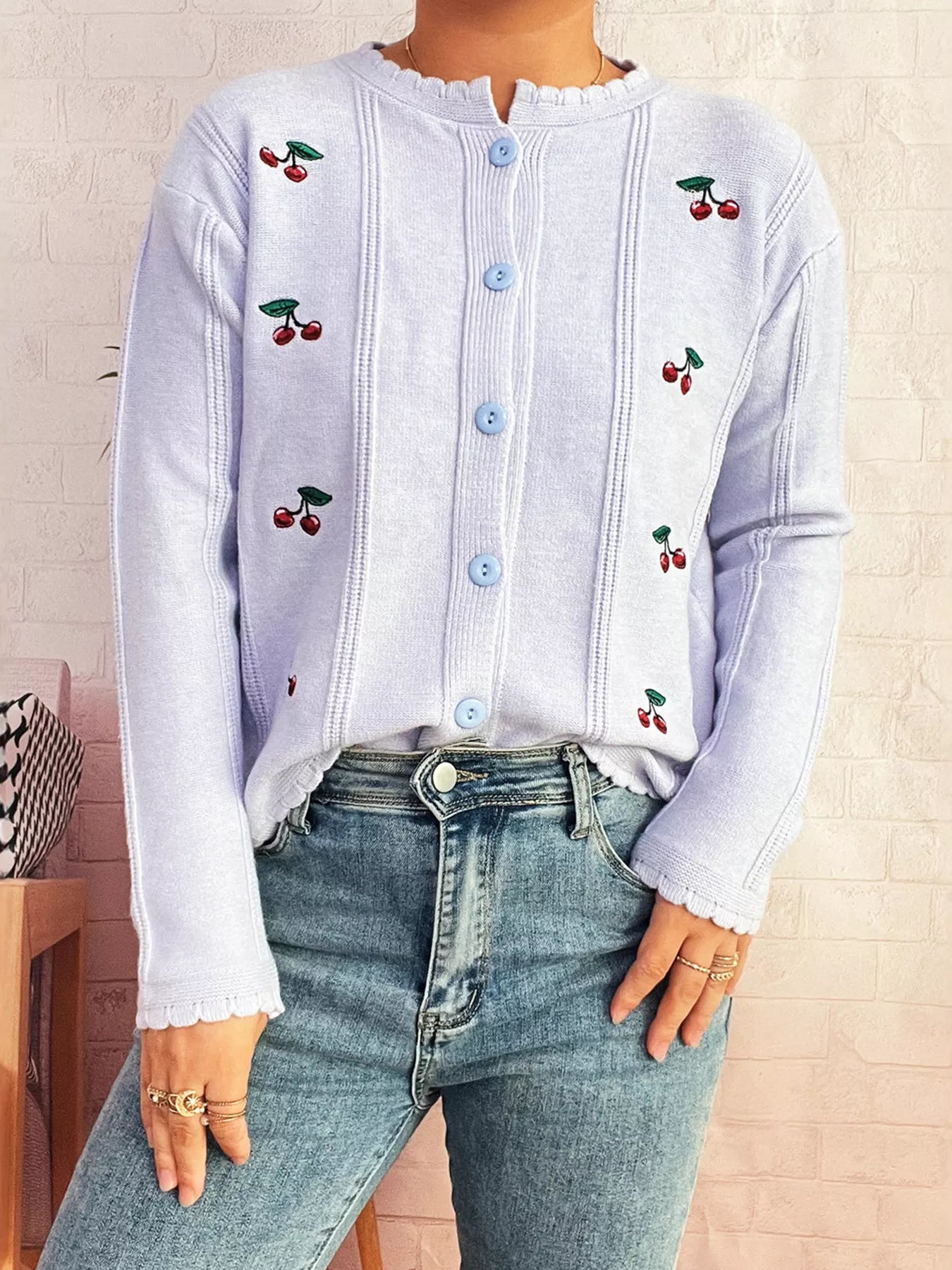 Cherry Embroidered Button Up Cardigan - Image 19