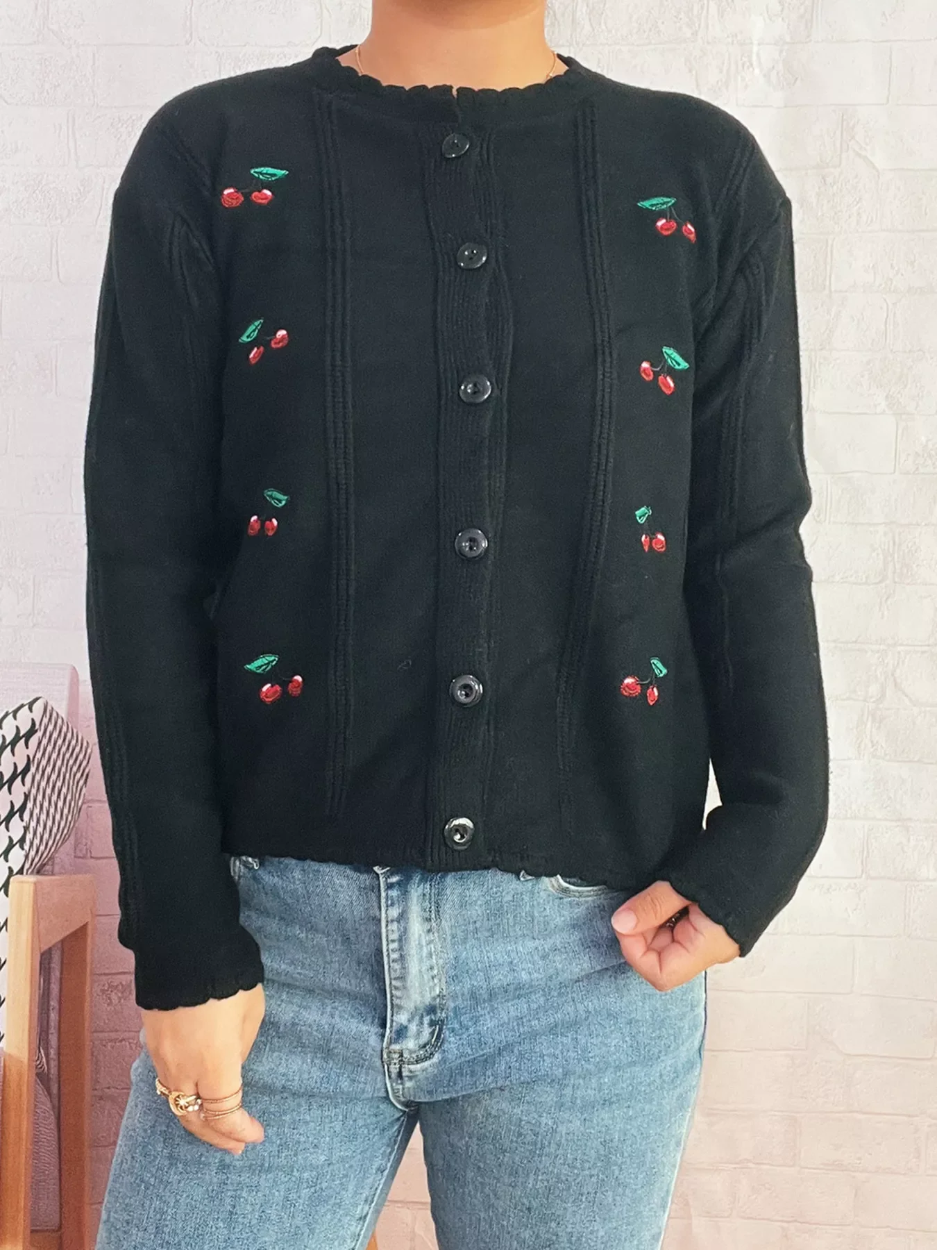 Cherry Embroidered Button Up Cardigan - Image 2