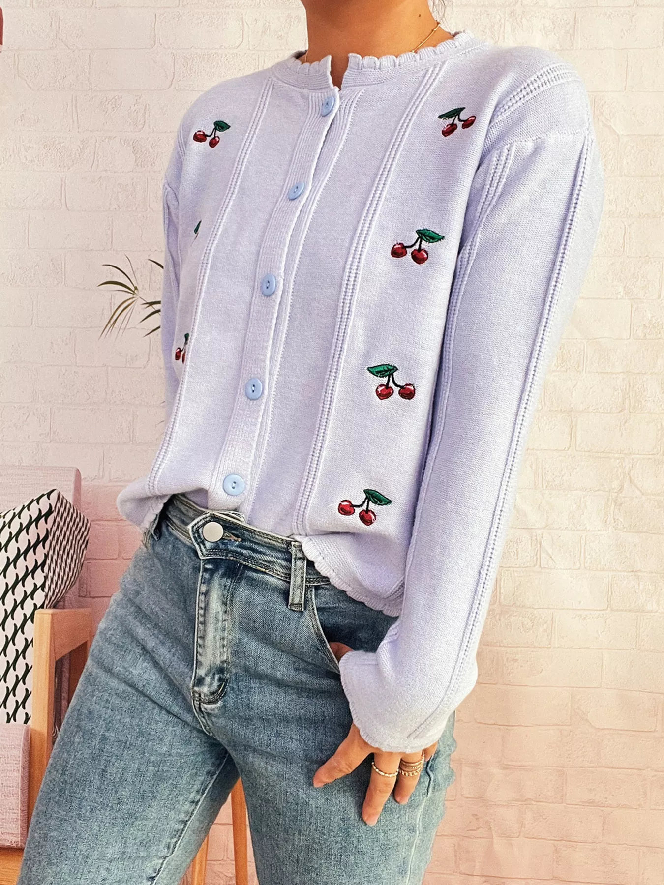 Cherry Embroidered Button Up Cardigan - Image 20