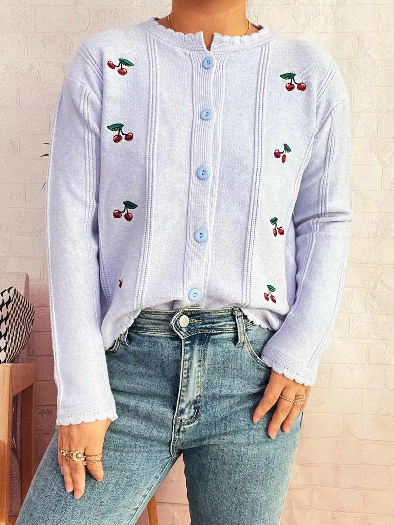 Cherry Embroidered Button Up Cardigan - Image 21