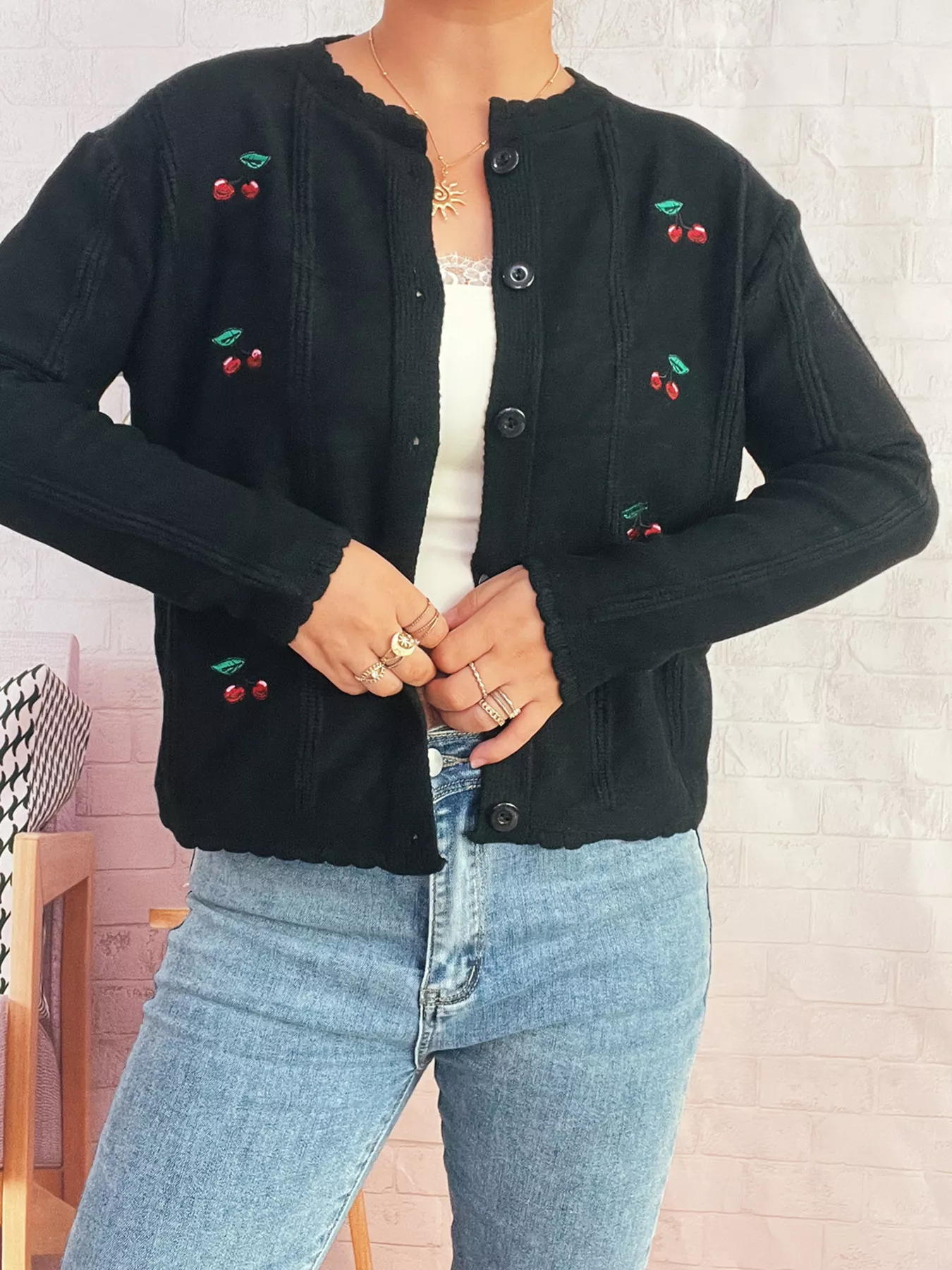 Cherry Embroidered Button Up Cardigan - Image 3