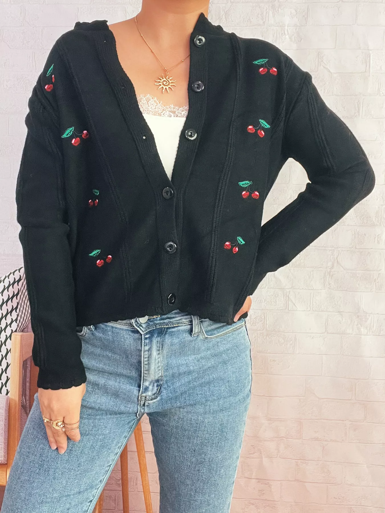 Cherry Embroidered Button Up Cardigan - Image 5