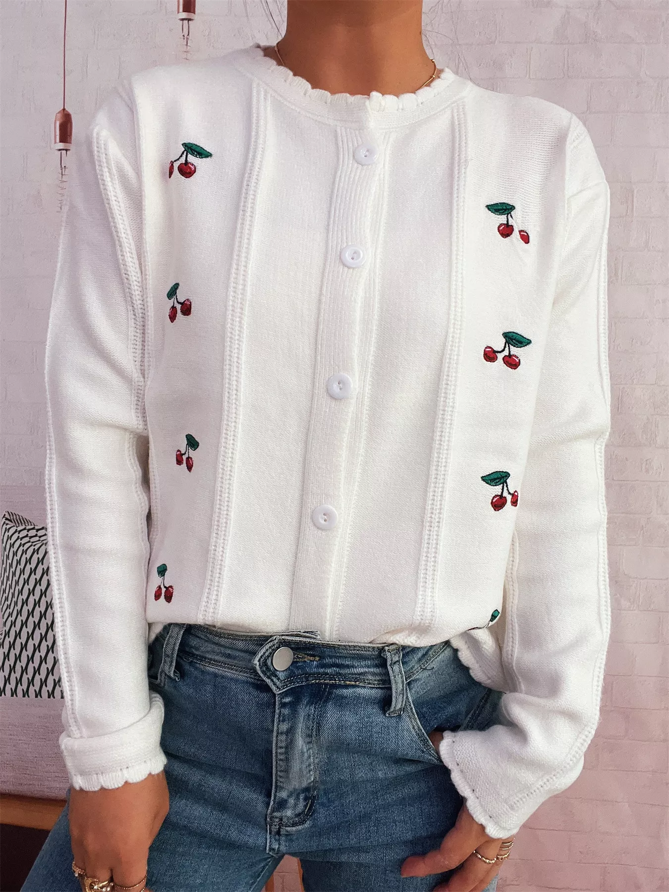 Cherry Embroidered Button Up Cardigan - Image 7