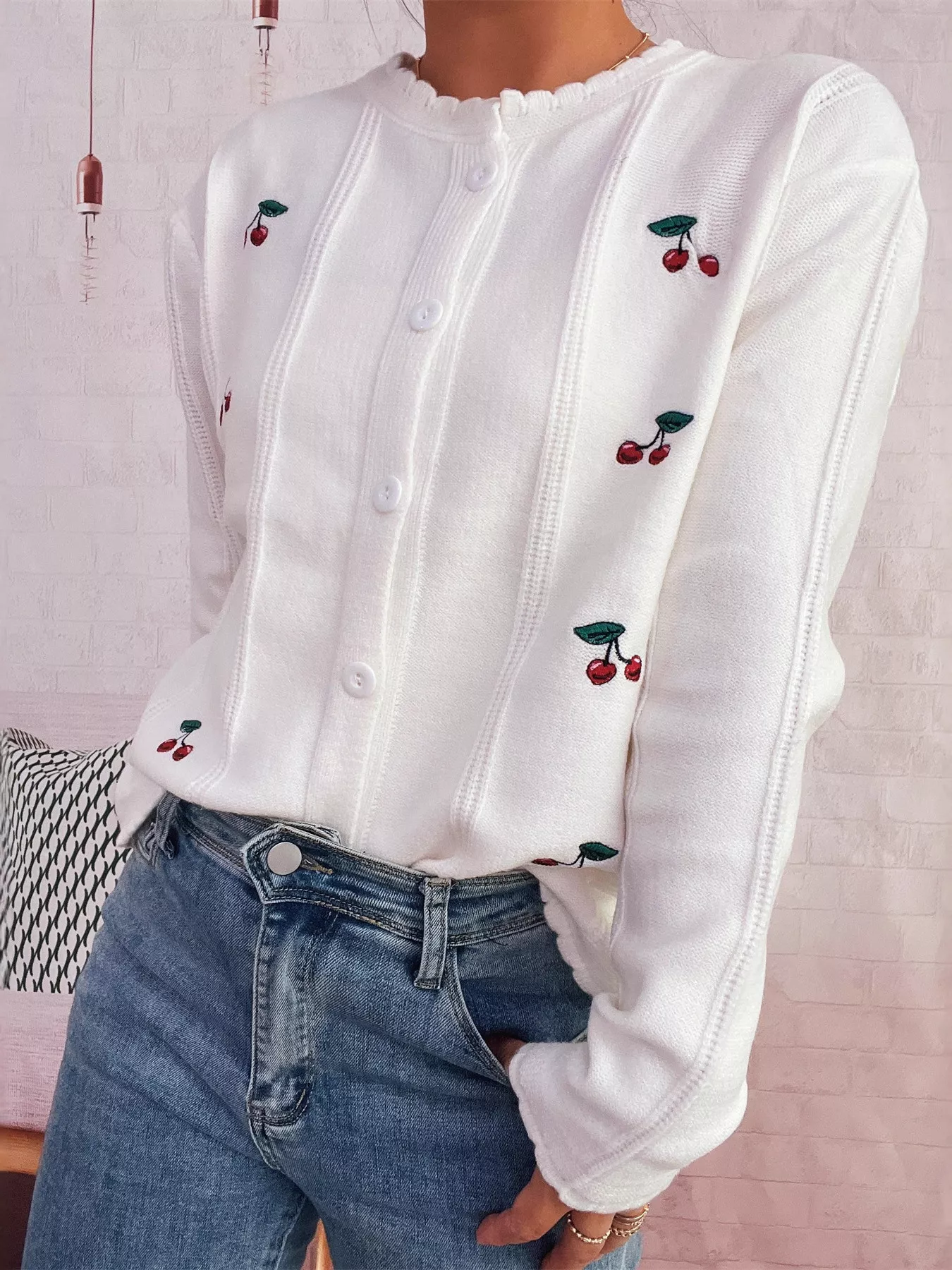 Cherry Embroidered Button Up Cardigan - Image 8