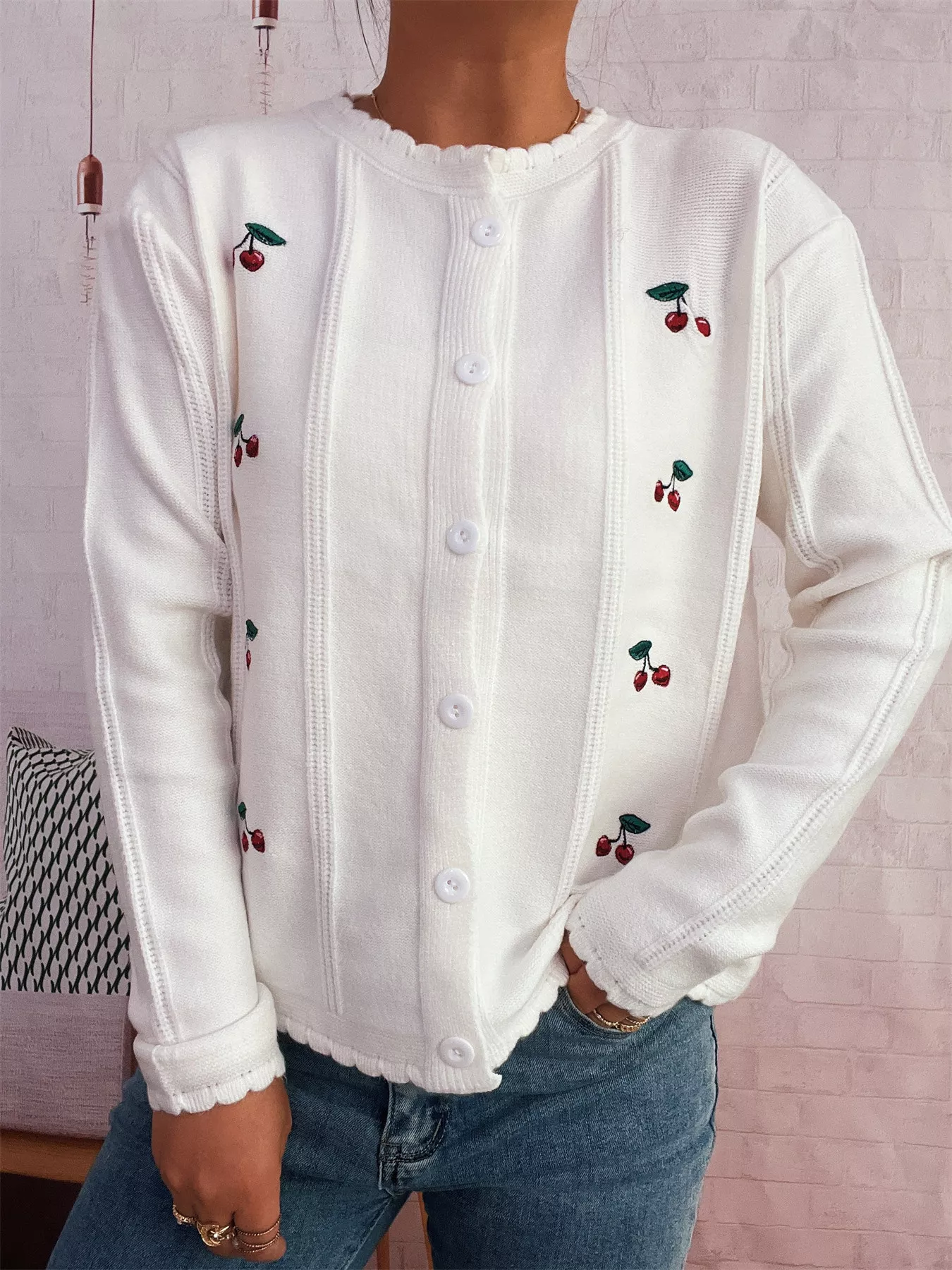 Cherry Embroidered Button Up Cardigan - Image 9
