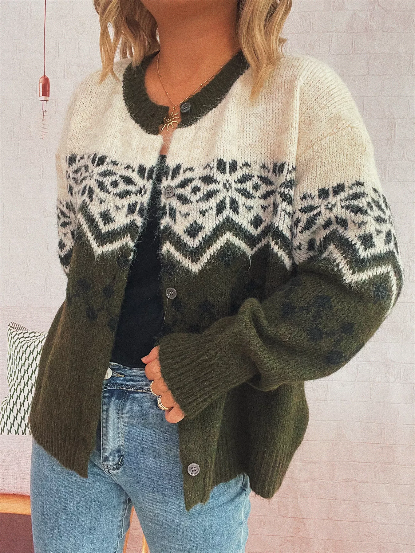 Christmas Button Up Drop Shoulder Cardigan