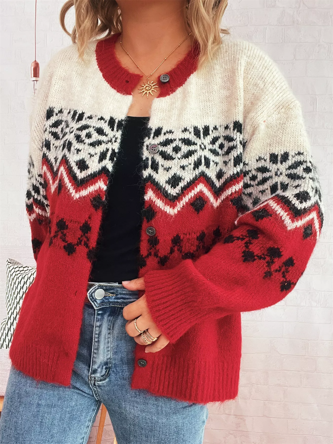 Christmas Button Up Drop Shoulder Cardigan - Image 17