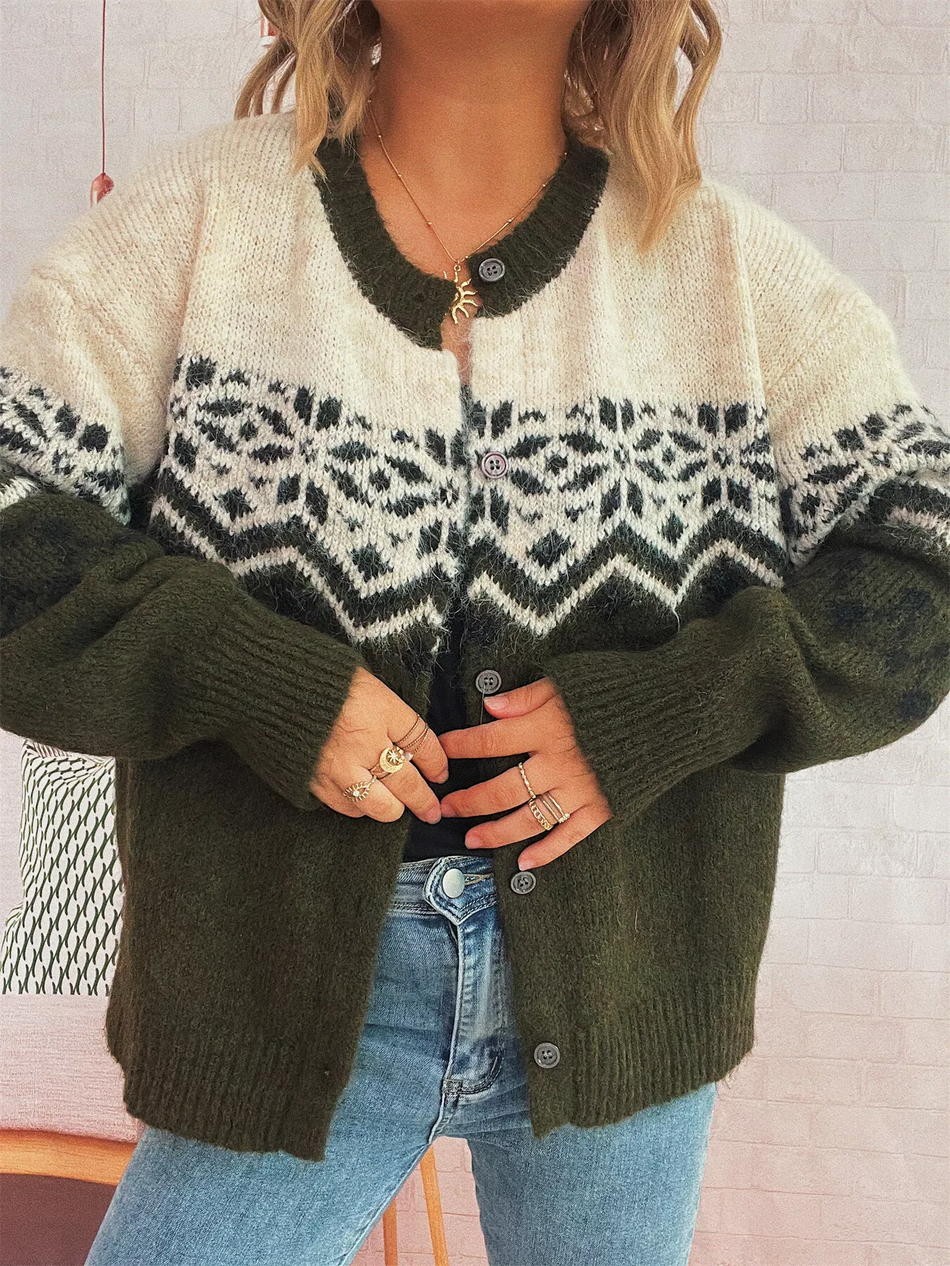 Christmas Button Up Drop Shoulder Cardigan - Image 4