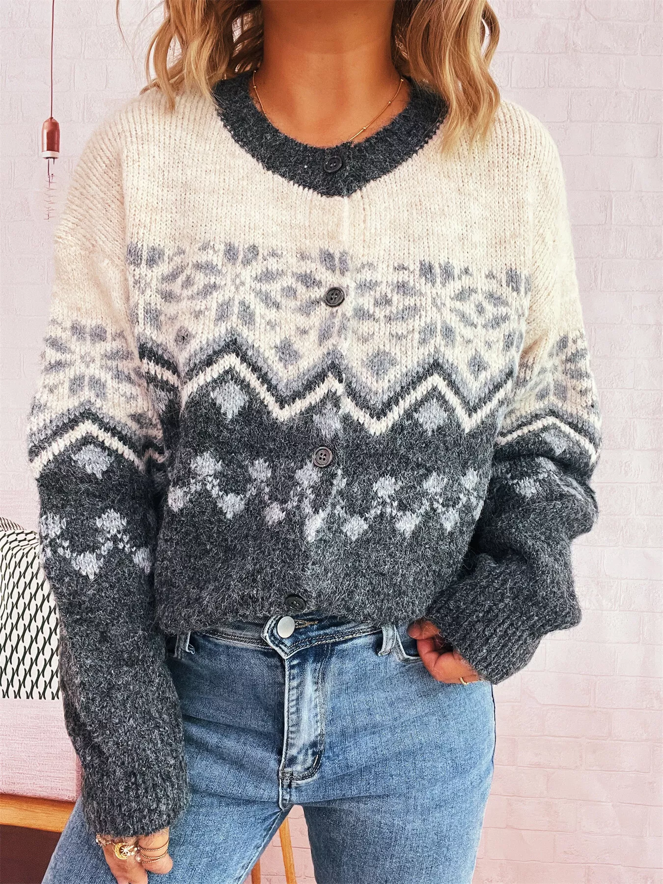 Christmas Button Up Drop Shoulder Cardigan - Image 6