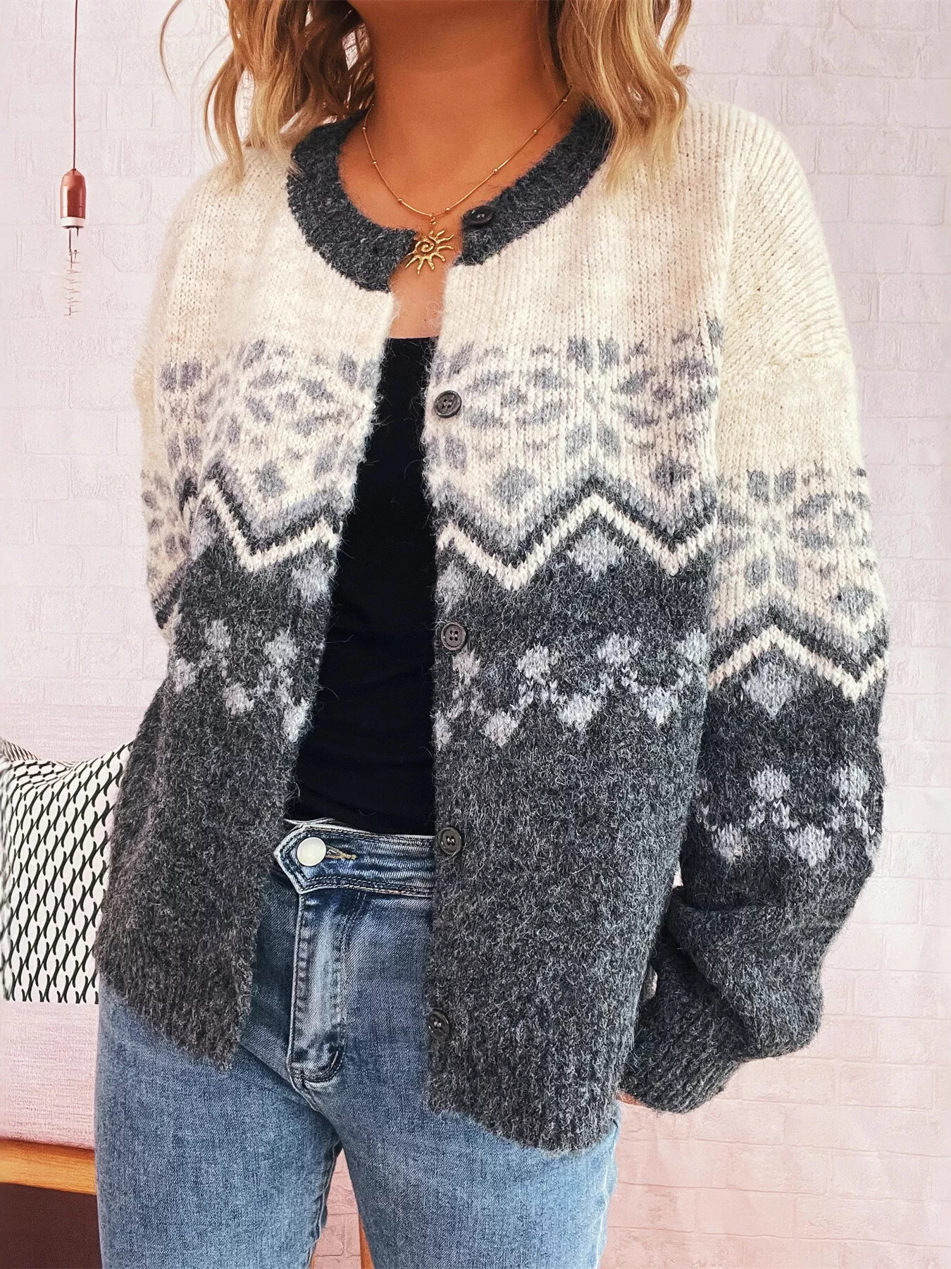 Christmas Button Up Drop Shoulder Cardigan - Image 7