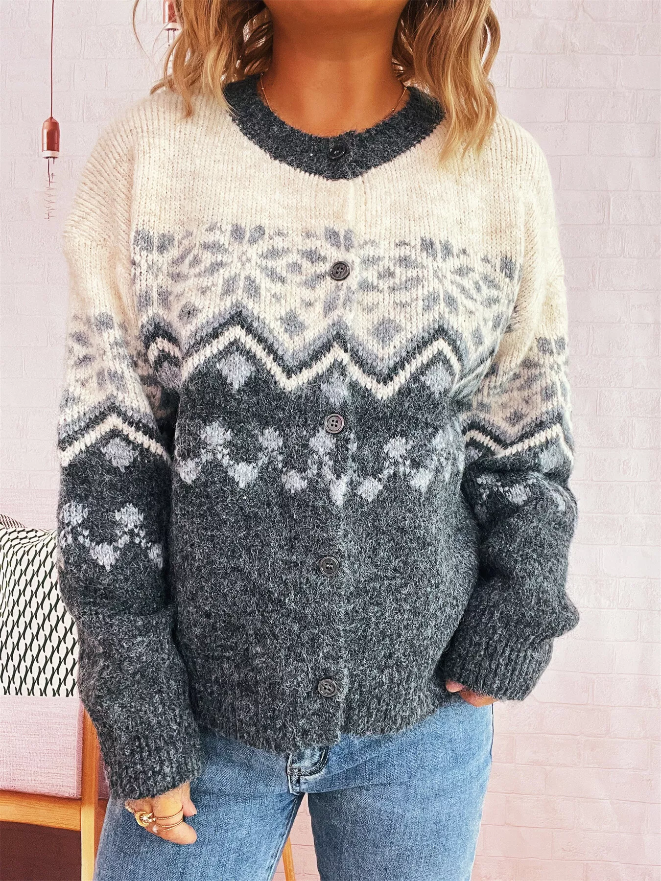 Christmas Button Up Drop Shoulder Cardigan - Image 8