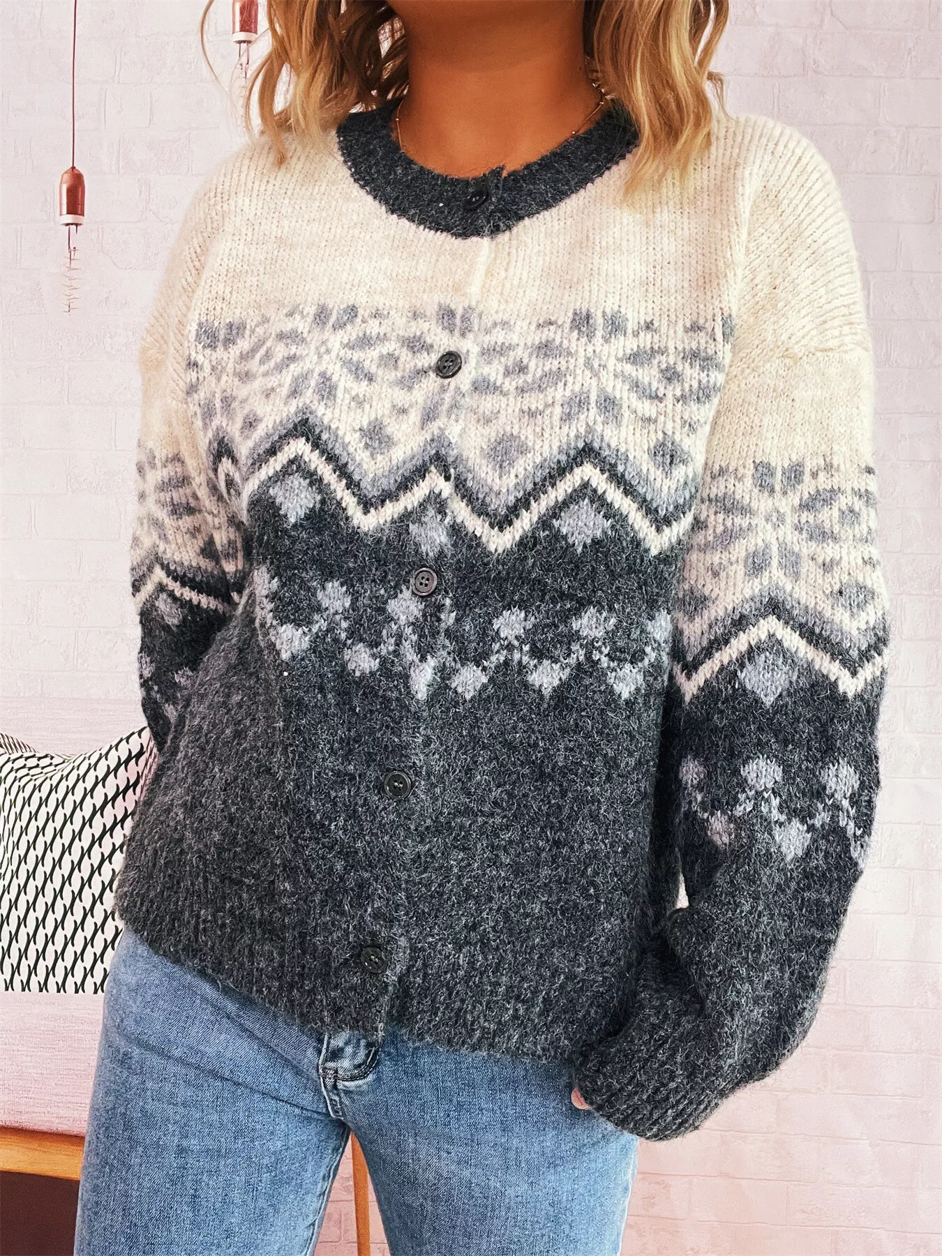Christmas Button Up Drop Shoulder Cardigan - Image 9